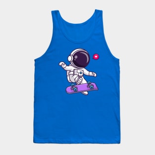 Cute Astronaut Playing Skateboard Cartoon Tank Top